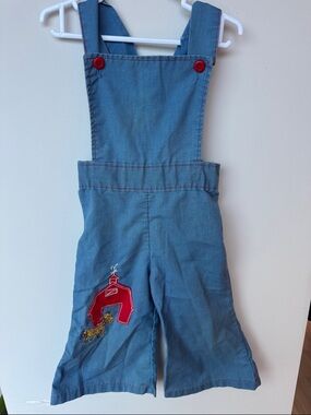 Vintage Blue Bell Bottom Overalls with Red Barn Patch